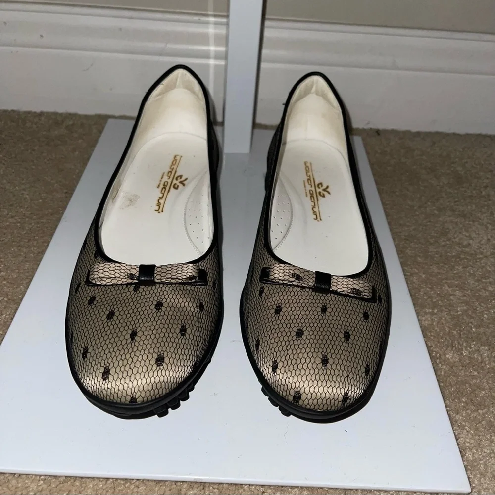 Walter Genuin Black Mesh Polka Dot Ballet Flats